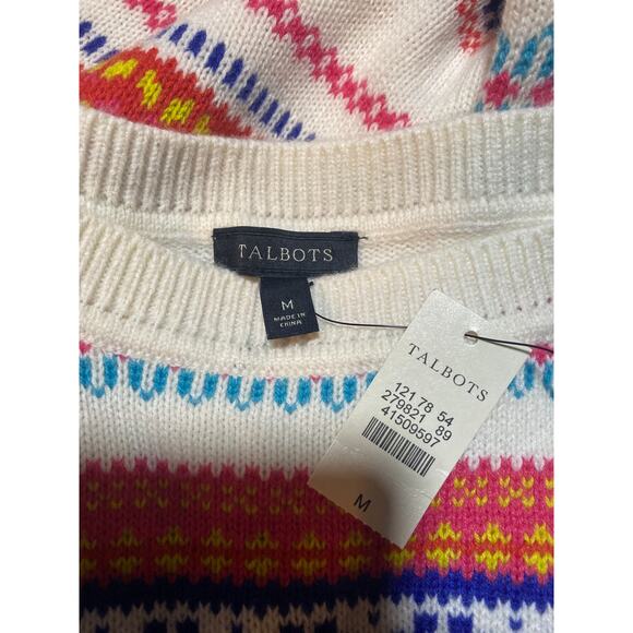 Talbots Pullover Sweater Fair Isle Stripe Patterned Lambs Wool NEW Womens Medium - Picture 7 of 8